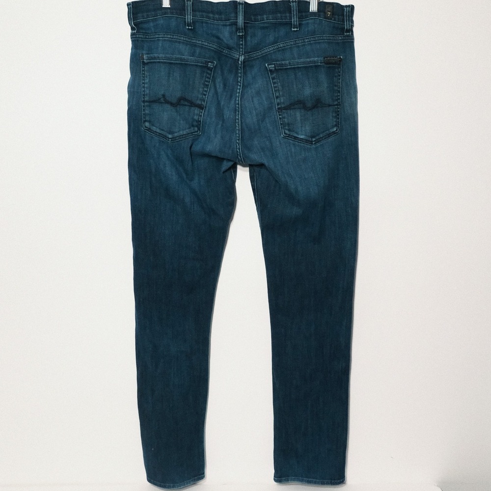 7 For All Mankind Slimmy Jeans Mens 38x32 Dark Wash Blue Denim - Picture 2 of 14